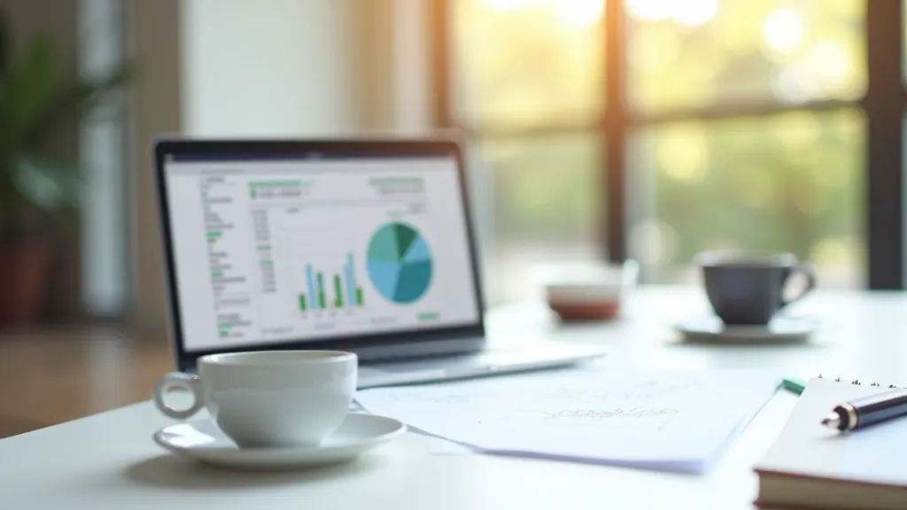 Finanšu plānošanas darba vieta ar dokumentiem un datorā redzamiem budžeta skaitļiem